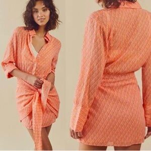 Free People Rillo Orange Beach Summer Shirtdress $128.00